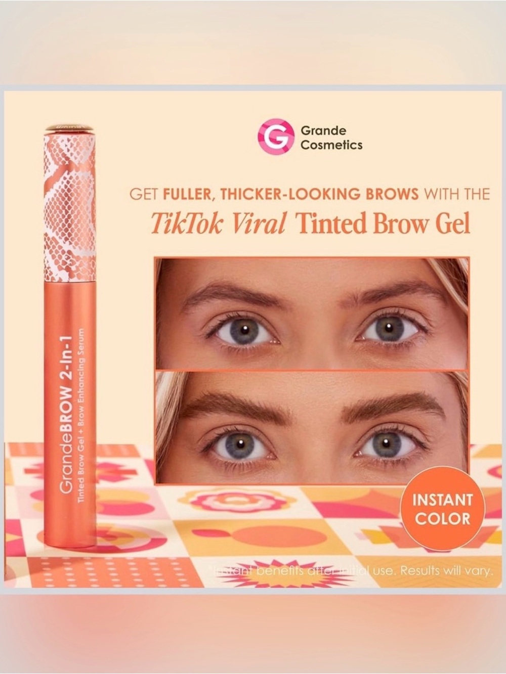 NEW Grande Cosmetics 2-In-One Tinted Gel + Brow Enhancing Serum Two Pack Light